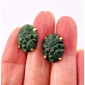 Vintage Carved Bloodstone Gold Filled Earrings Screw Back Marked 1/20 12k Ronci